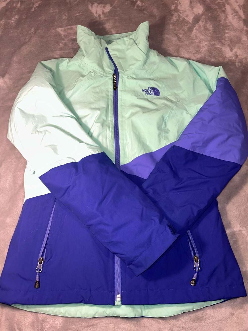 The North Face HyVent Colorblock Snow Jacket Mint Green Purple Women's small